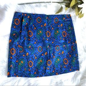 J Crew Paisley Stretch Skirt Blue Pink Orange 6
